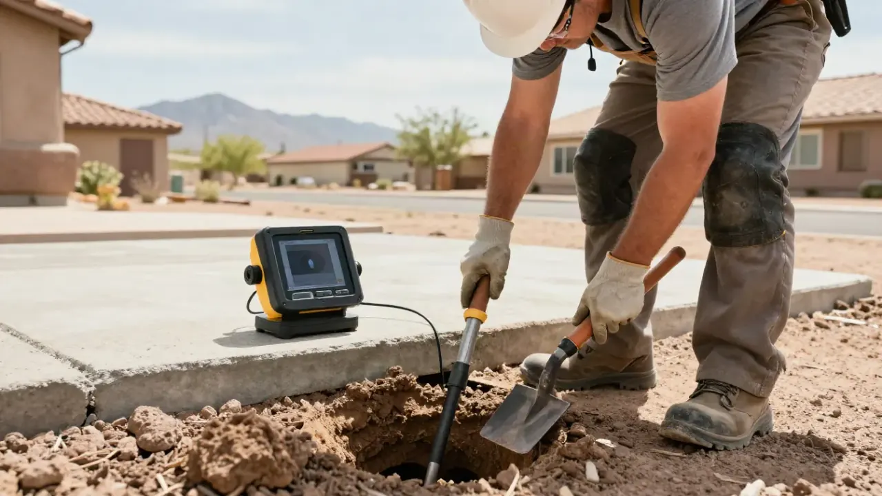 High Water Bill Leak Investigation in Avondale, Arizona: licensed plumber is carefully inspecting the ground for signs of